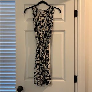 Flower V Neck Mock wrap dress with tie